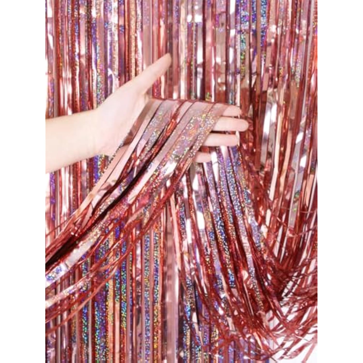 2-Pack Rose Gold Foil Fringe Curtains – 3.3x8.2ft Backdrop for Parties & Events