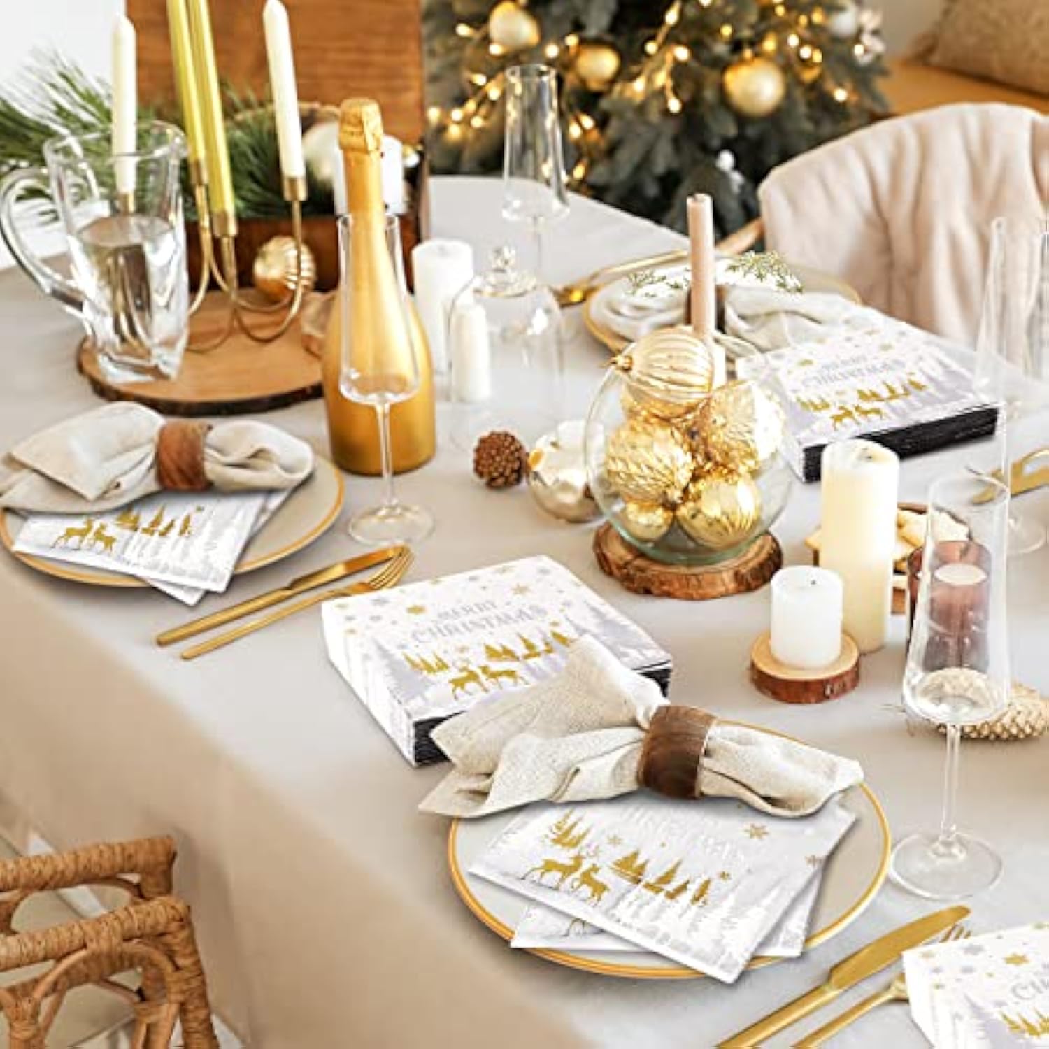 50 Pack Christmas Paper Napkins 6.5'' X 6.5'' Silver Foil Snowflake Disposable Napkins White Beverage Napkins Merry Christmas Elk For Winter Dinner Holiday Lunch Xmas New Year Party Supplies