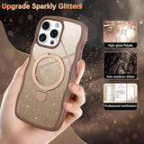 For Iphone 16 Pro Case With Stand, Clear Crystal Glitter Cute Curly Wavy 16 Pro Phone Case Compatible With Magsafe, Magnetic Ring Kickstand Shockproof Anti-Slip Cover, Desert Titanium