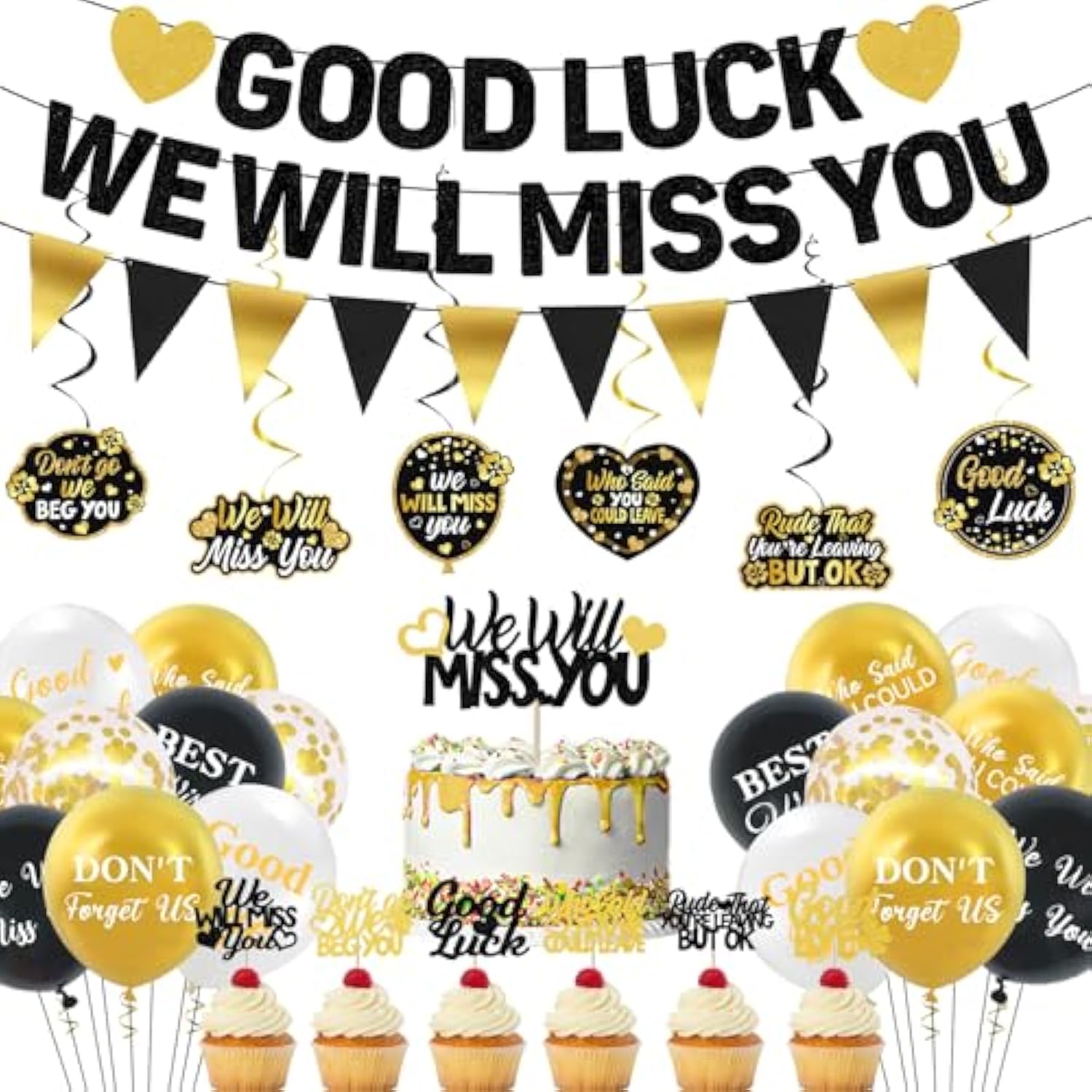 Farewell Party Decorations, We Will Miss You Banner Cake Topper Balloons Hanging Swirls Kit, Going Away/Leaving/Retirement Party Decorations For Men Women, Coworker Goodbye Party Supplies
