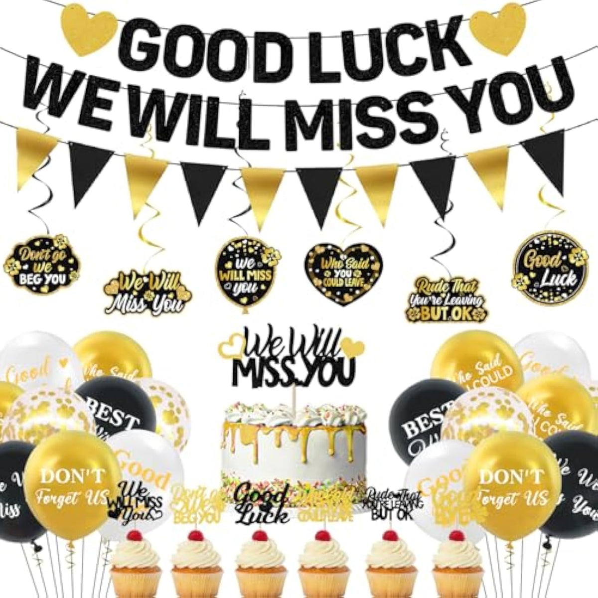 Farewell Party Decorations, We Will Miss You Banner Cake Topper Balloons Hanging Swirls Kit, Going Away/Leaving/Retirement Party Decorations For Men Women, Coworker Goodbye Party Supplies