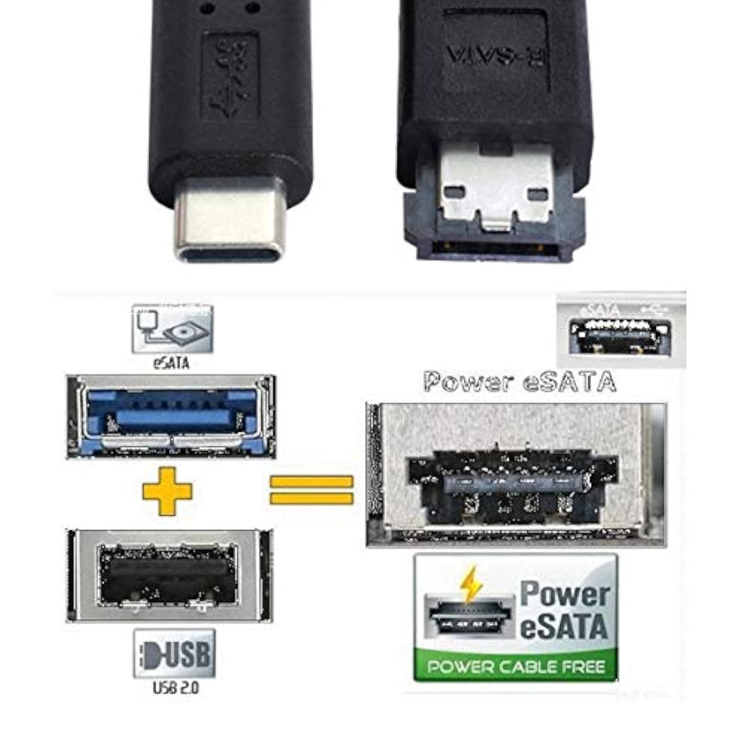 Cable For Usb-C Type-C To Power Over Esata Dc5V Usb2.0 To Hdd Ssd Odd Esatap D