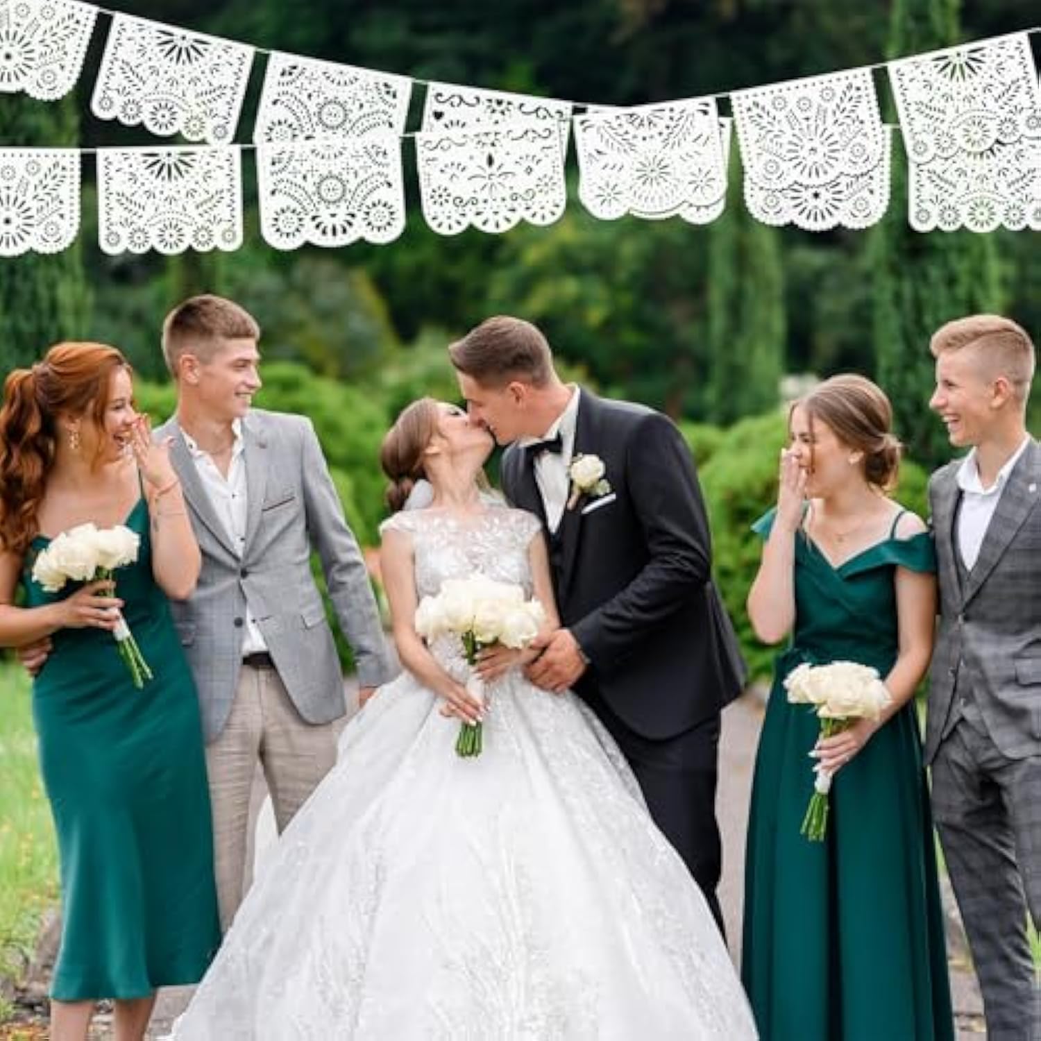 White Papel Picado Banner, 20 Ft Cinco De Mayo Decoration Plastic White Mexican Banners For Parties And Weddings - 5 De Mayo Mexican Themed Birthday Party Decorations Supplies (5 Designs)