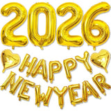 32 Inch Gold 2026 Foil Balloon Numbers Happy New Year Party Decor