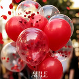 Party Balloons Pack Of 42-12In Red Confetti Balloons & Red Latex Balloons And 64Ft Ribbons - 12 Inches Balloons Decorations Set