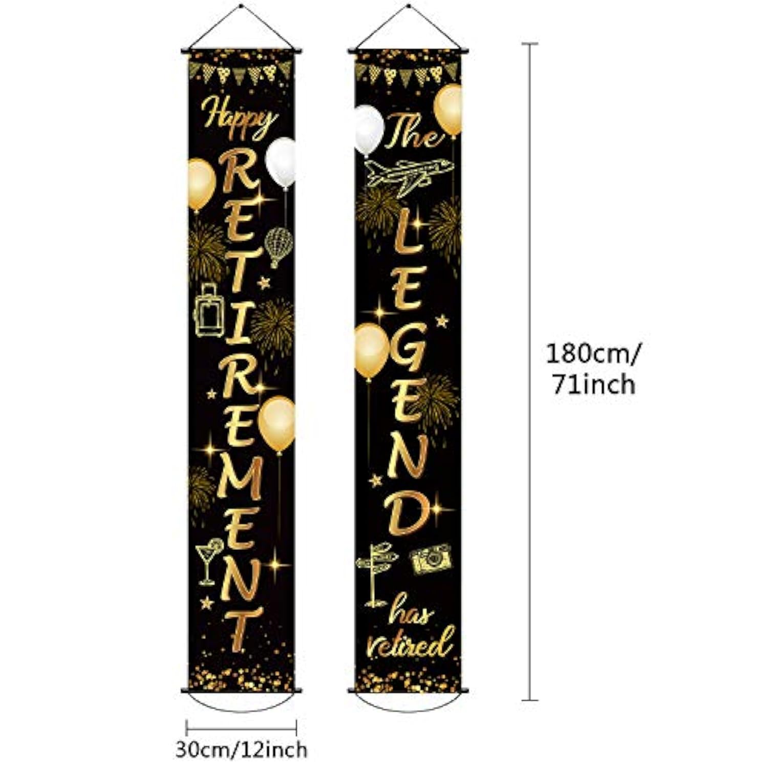 Retirement Porch Sign Door Hanging Banner, Retirement Banner The Legend Fabric Door Sign Background For Retire Party Decoration Supplies, 71 X 12 Inches(Black And Gold)