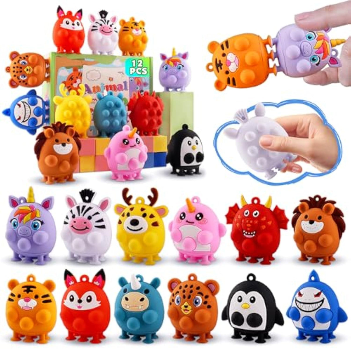12 Pcs Party Favors For Kids, Silicone Animal Pop Fidget Toys With Suction, Birthday Gifts For Boy Girls, Treasure Box Toys, Goodie Bag Stuffers, Prizes For Kids, Pinata Stuffers