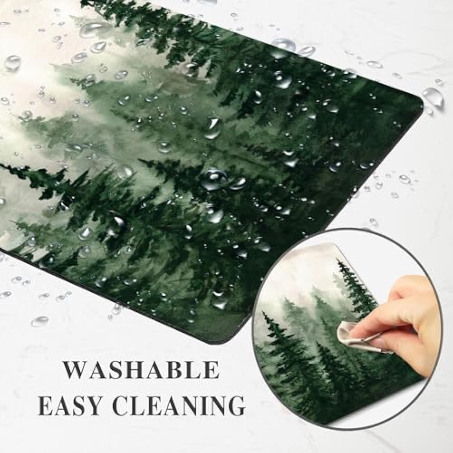 Green Forest Mouse Pad Mountain Tree Desk Mousepad Computer Gaming Office Small Cute Nature Scenery Aesthetic Vintage Large Wireless Mat Desktop Laptop Travel Square Medium Accessories Supplies