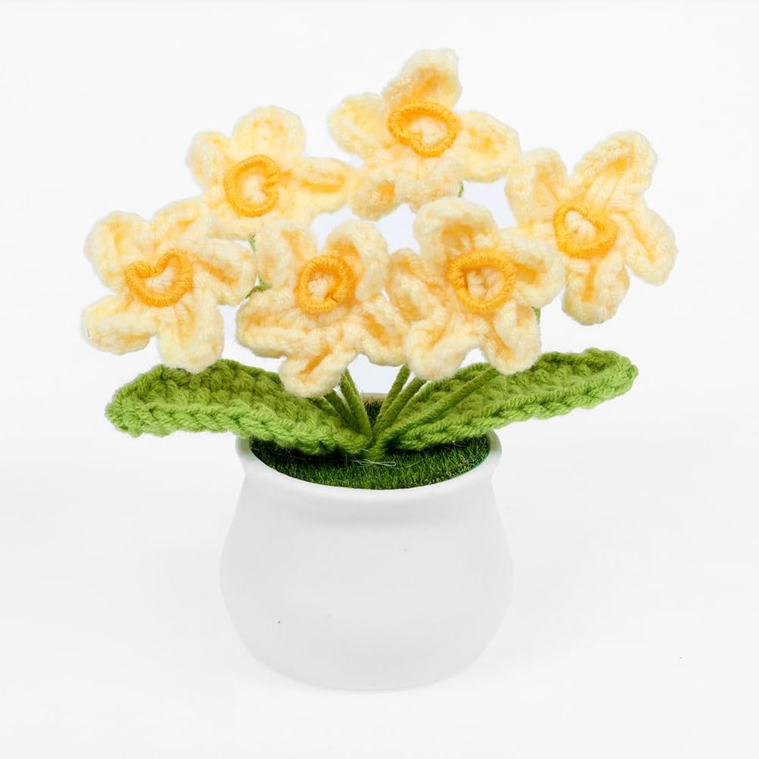 Crochet Flowers Artifical Small Patted Flowers For Office Desk Car Dashboard Decor Motivational Gifts For Women Handmade Knitted Flowers Home Decoration (Genus Myosotis-Yellow)