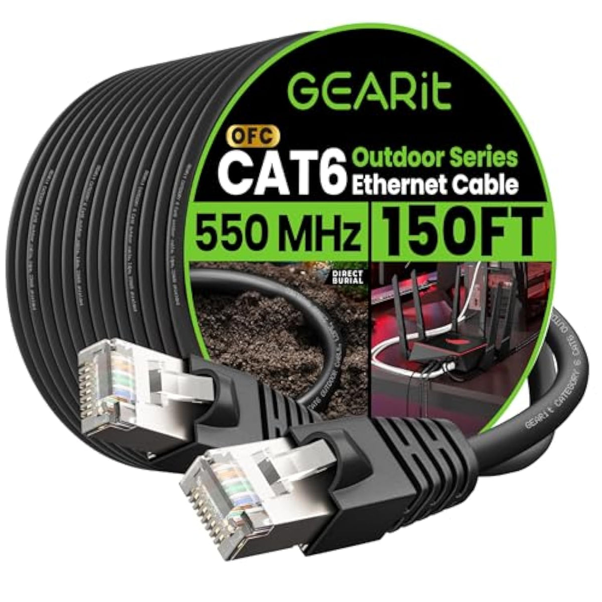 GearIT Cat6 Outdoor Ethernet Cable (150ft) 23AWG Pure Copper, FTP, LLDPE, Wate