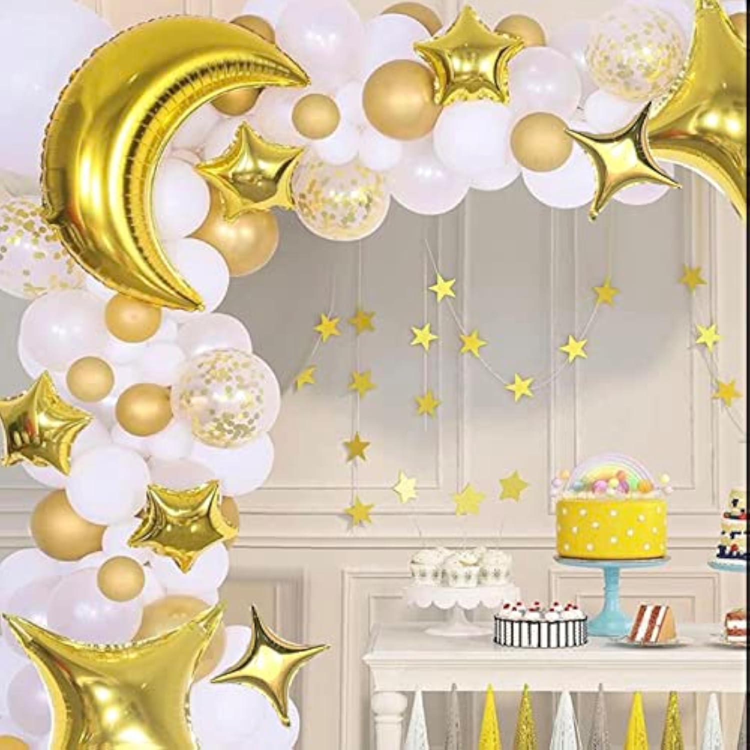 54Pcs Star & Moon Foil Balloon Kit – Gold Party Decor for Baby Shower  More