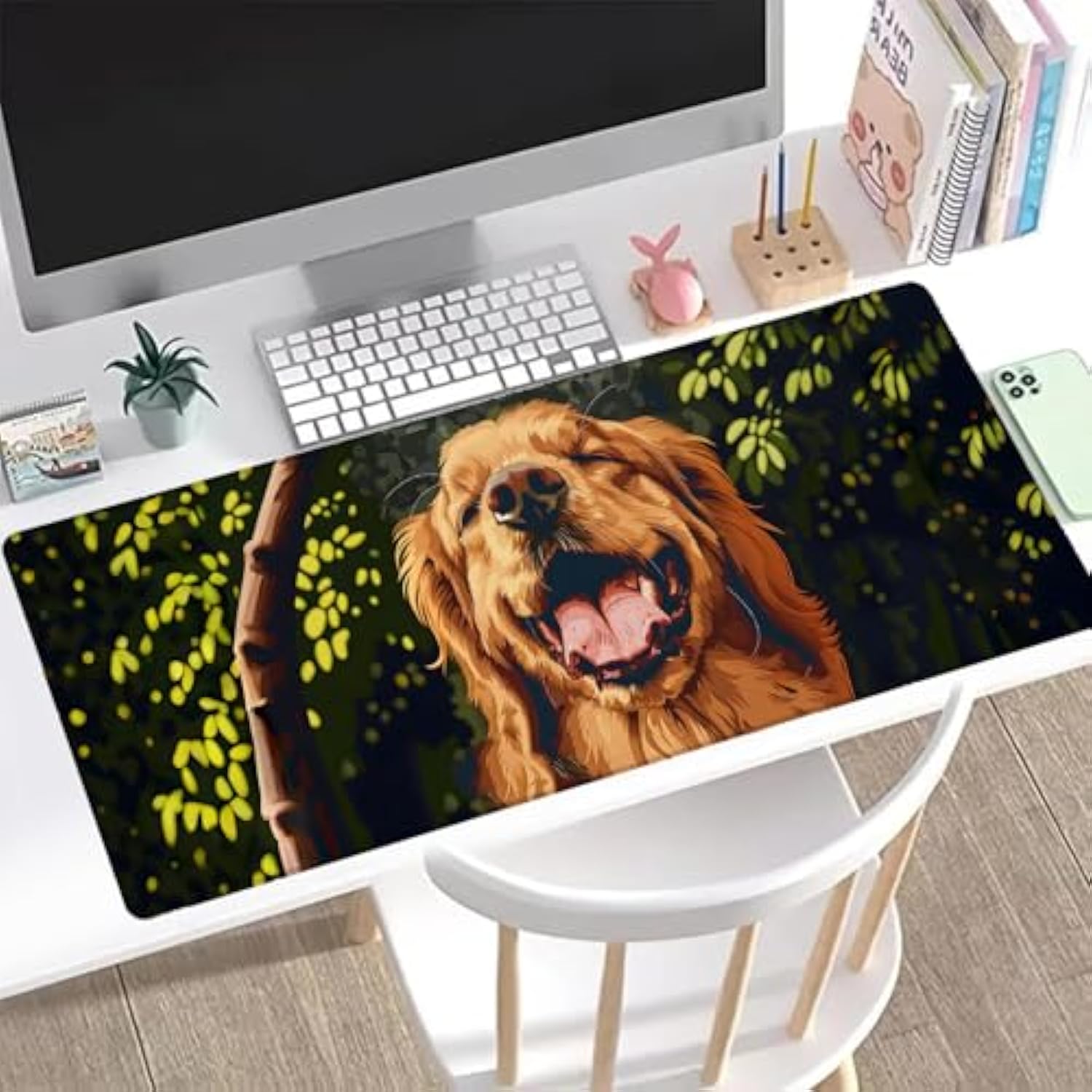 Golden Retriever Gaming Mouse Pad, Office Desk Mat, Anti-Slip Rubber Base Cool Aesthetic Mouse Pads For Computer Laptop Keyboard School Home Desktop Gamer Home Accessories Decor 31.5" X 11.8"