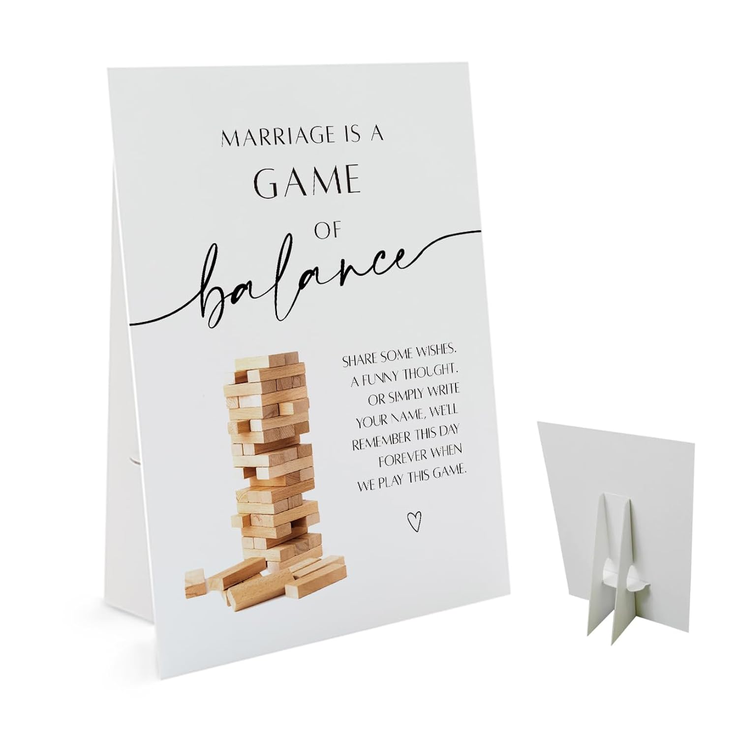Marriage Is A Game Of Balance (8 X 11 Inch Table Sign With Holder), Tumbling Tower Game Sign For Wedding Bridal Shower, Minimalist Wedding Decoration-Weeds04