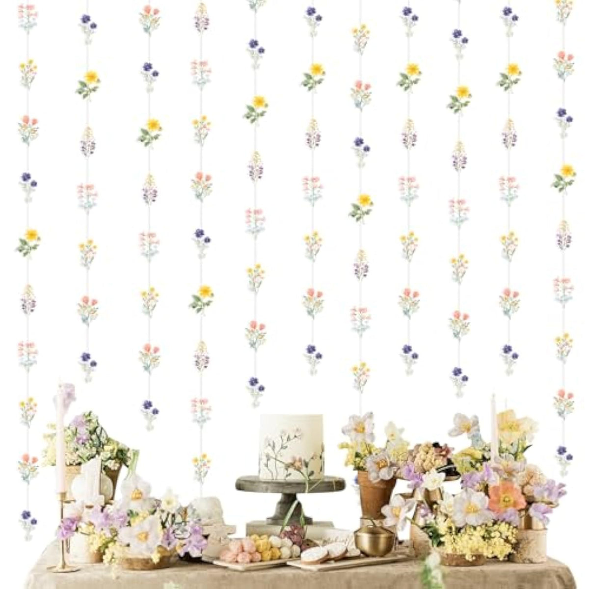 8 Pcs Wildflower Garland Streamers For Birthday Party Baby Shower- Wildflower Themed Party Decorations For Girls Women, Floral Daisy Flower Supplies Hanging Ceiling Decor