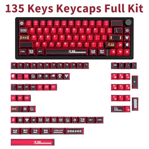Red And Black Pbt Keycaps Set 135 Keys Cherry Profile Manga Japanese Style Keycaps Cherry Mx Gaming Keyboard Keycap Set For Ansi Layout Mechanical Keyboard