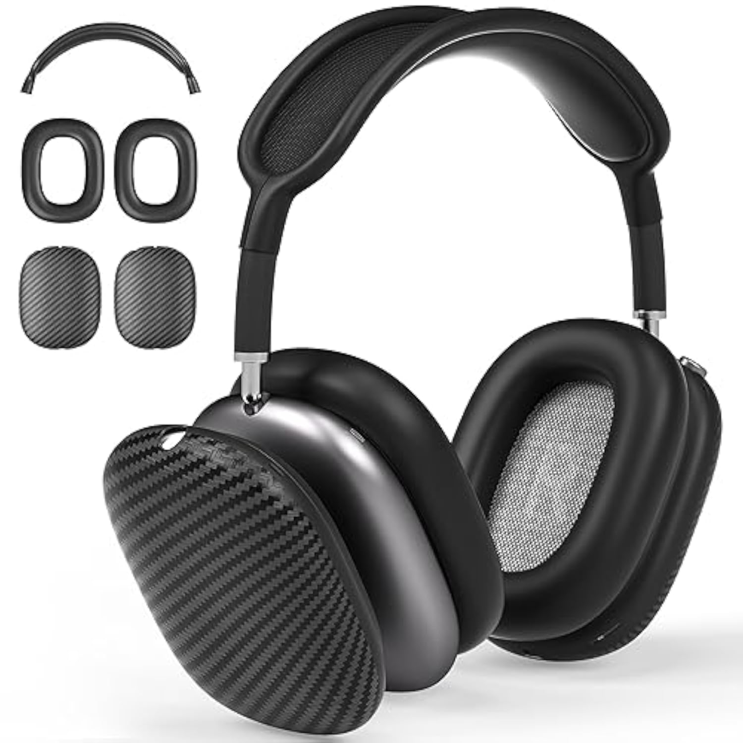 TPU Case Cover for AirPods Max Headphones, Matte Black Carbon Fiber Texture, Premium Protection