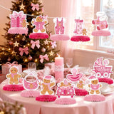 12Pcs Pink Gingerbread Baby Shower Honeycomb Centerpieces Christmas Gingerbread Man Honeycomb Table Decorations for Winter, Birthday, Baby Shower Party Favors