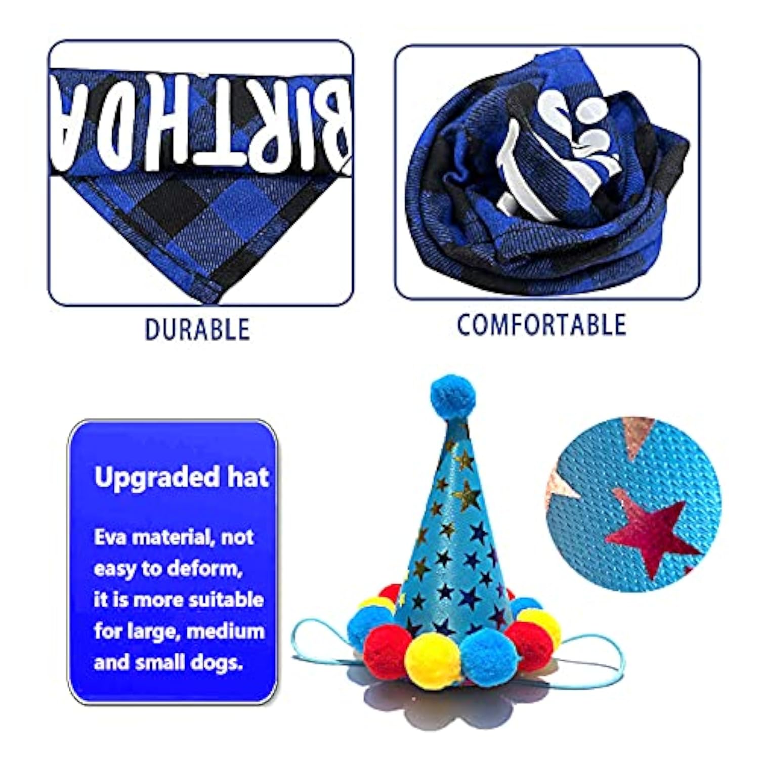 Dog Birthday Party Supplies – Blue “Let’s Pawty” Balloons, Banner & Birthday Bandana Hats