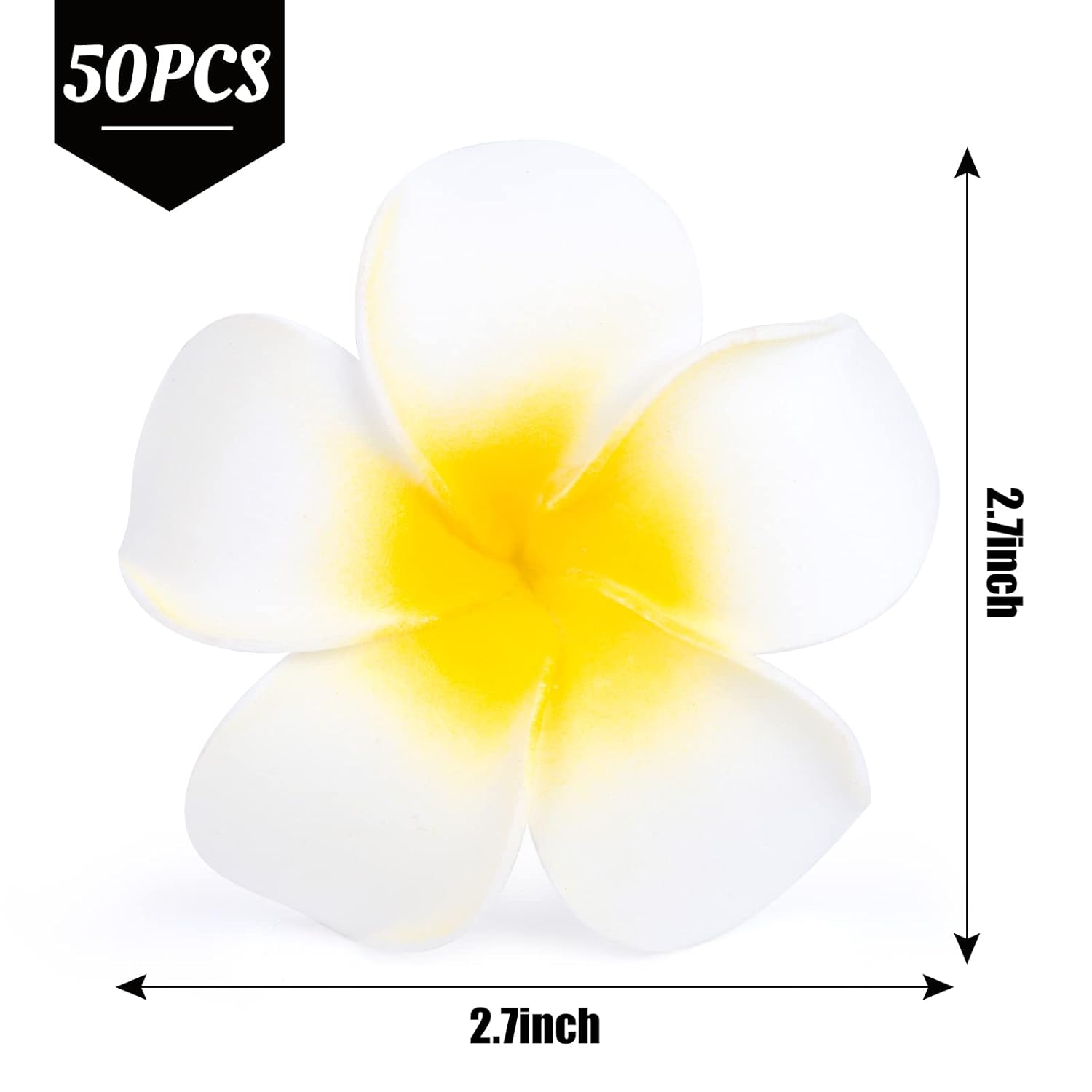 50Pcs 2.7" Foam Plumeria Flower Heads, Tropical Artificial Hawaiian Frangipani For Hair Hat Wreath, Diy Crafts, Spring Wedding Decor