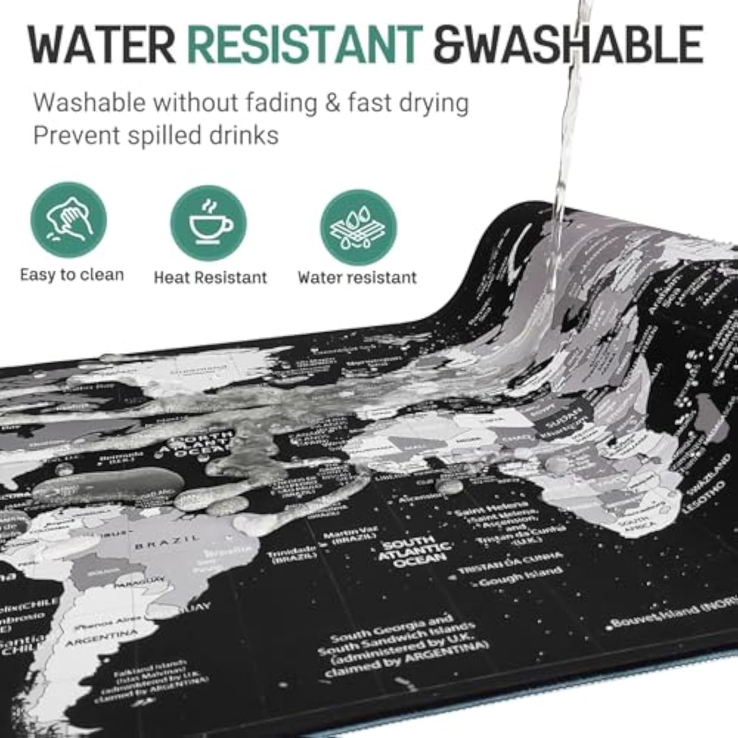 World Map Gaming Mouse Pad Black Desk Mat Pad Xxl Mouse Pads For Desk 35.4X15.7In Mousepad With Stitched Edges,Non-Slip Rubber Base,Waterproof Computer Keyboard Pad For Gamer,Office&Work