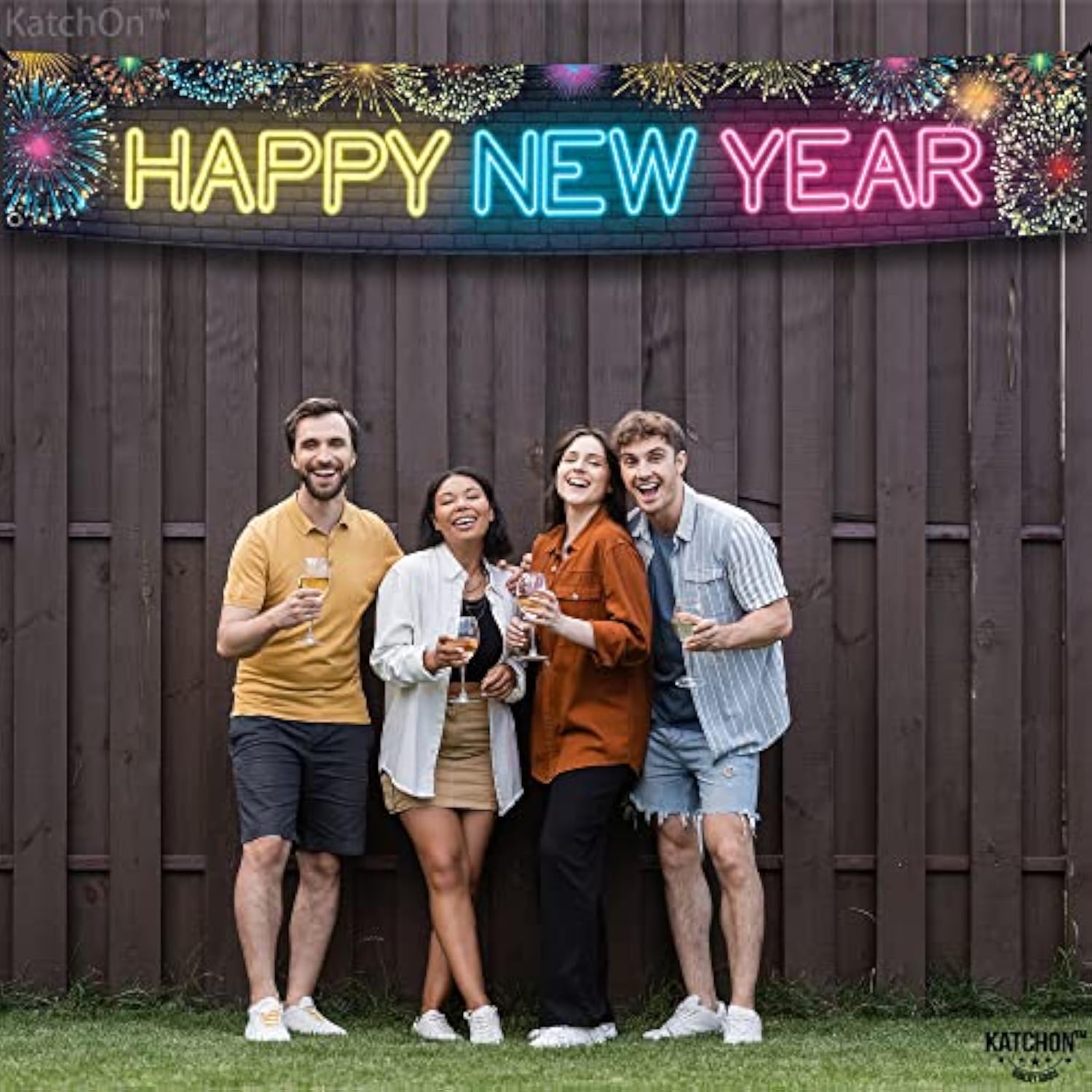 Neon 120x20 Inch 2026 Happy New Year Yard Banner for Party Decorations