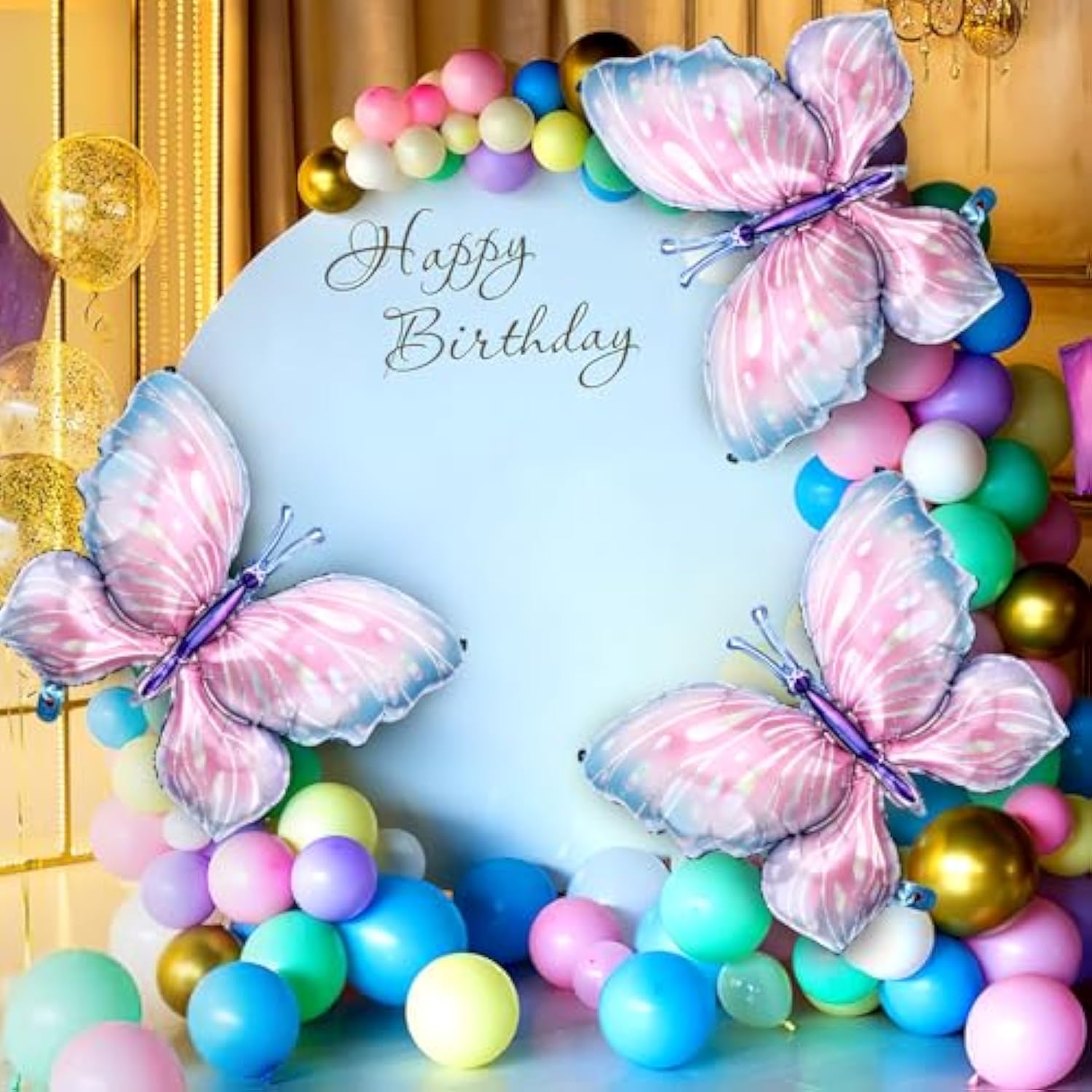 Butterfly Balloons, 10 Pcs 40 Inch Blue Pink Foil Mylar Balloons Favors Butterfly Themed Party Wedding Birthday Baby Shower Decorations