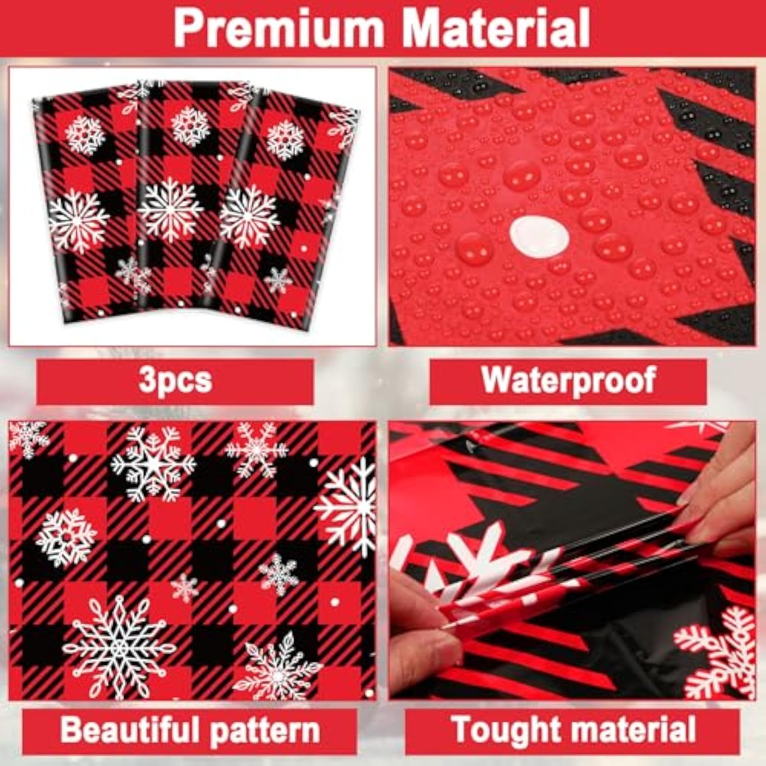 3Pcs Red And Black Buffalo Plaid Merry Christmas Party Tablecloth Decorations Supplies, Plastic White Snowflake Buffalo Plaid Sign Table Cover For Christmas Winter Holiday Indoor Outdoor Party