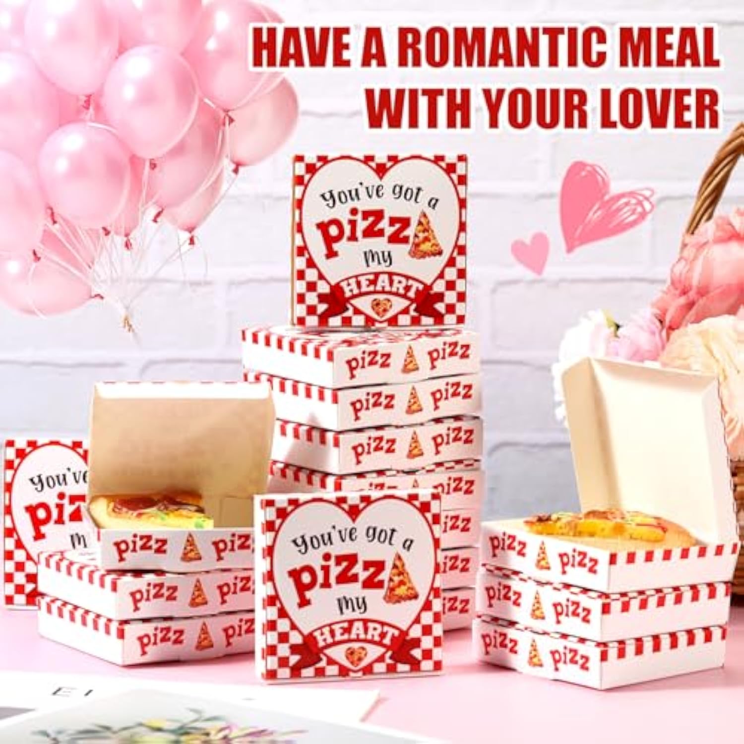 50 Pcs Valentines Heart Mini Pizza Box Square Cardboard Pizza Box Small Cookie Boxes For Valentine Celebrations Party Favors Birthdays Weddings,(3.54 X 3.54 X 0.78 Inches)