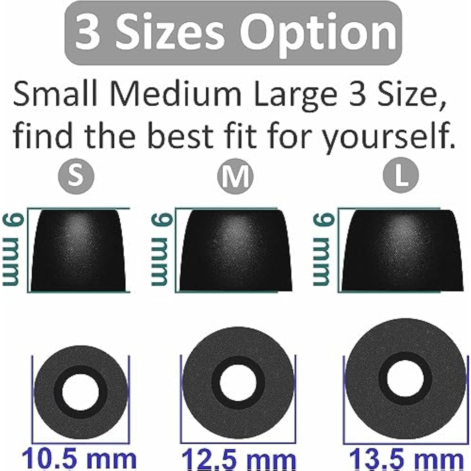 Memory Foam Tips Compatible With Powerbeats Pro Replacement Ear Tips, Perfect Noise Cancellation, Fit In Case, Foam Tips 6 Pairs, Black, Large Size (515Bl)