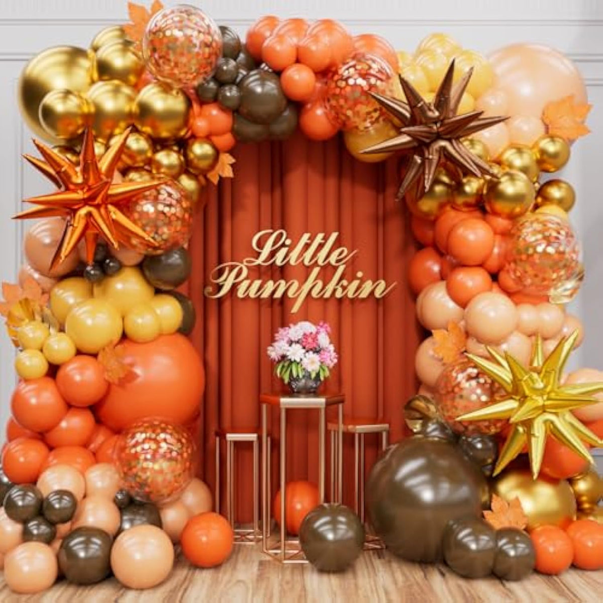 178Pcs Fall Balloon Arch Kit with Starburst Foil for Thanksgiving & Party Decor