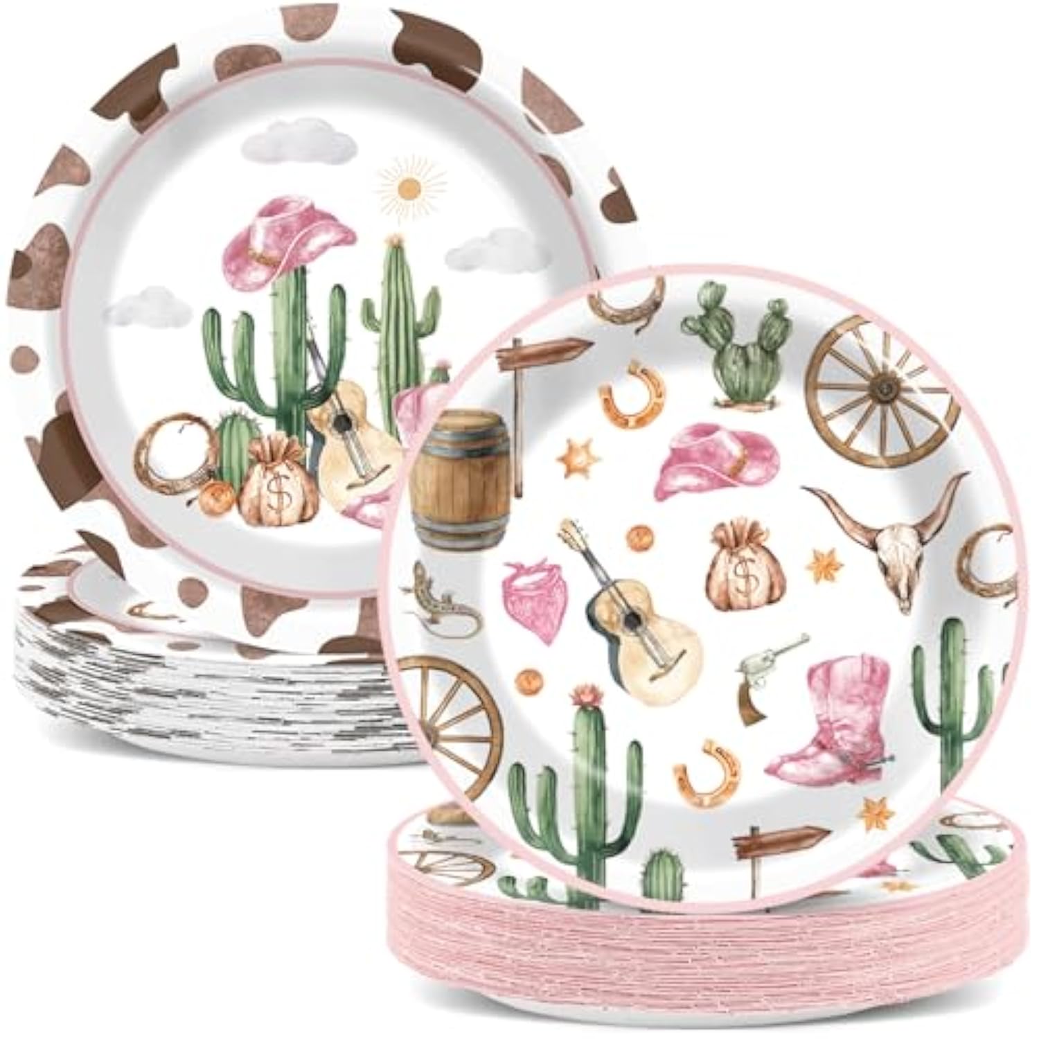 50Pcs Western Cowgirl Party Paper Plates Cowgirl Party Decorations For Girls Pink Western Theme Dessert Plates Wild West Cow Print Tableware Decor For Baby Shower Rodeo Birthday Serves 50
