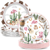 50Pcs Western Cowgirl Party Paper Plates Cowgirl Party Decorations For Girls Pink Western Theme Dessert Plates Wild West Cow Print Tableware Decor For Baby Shower Rodeo Birthday Serves 50
