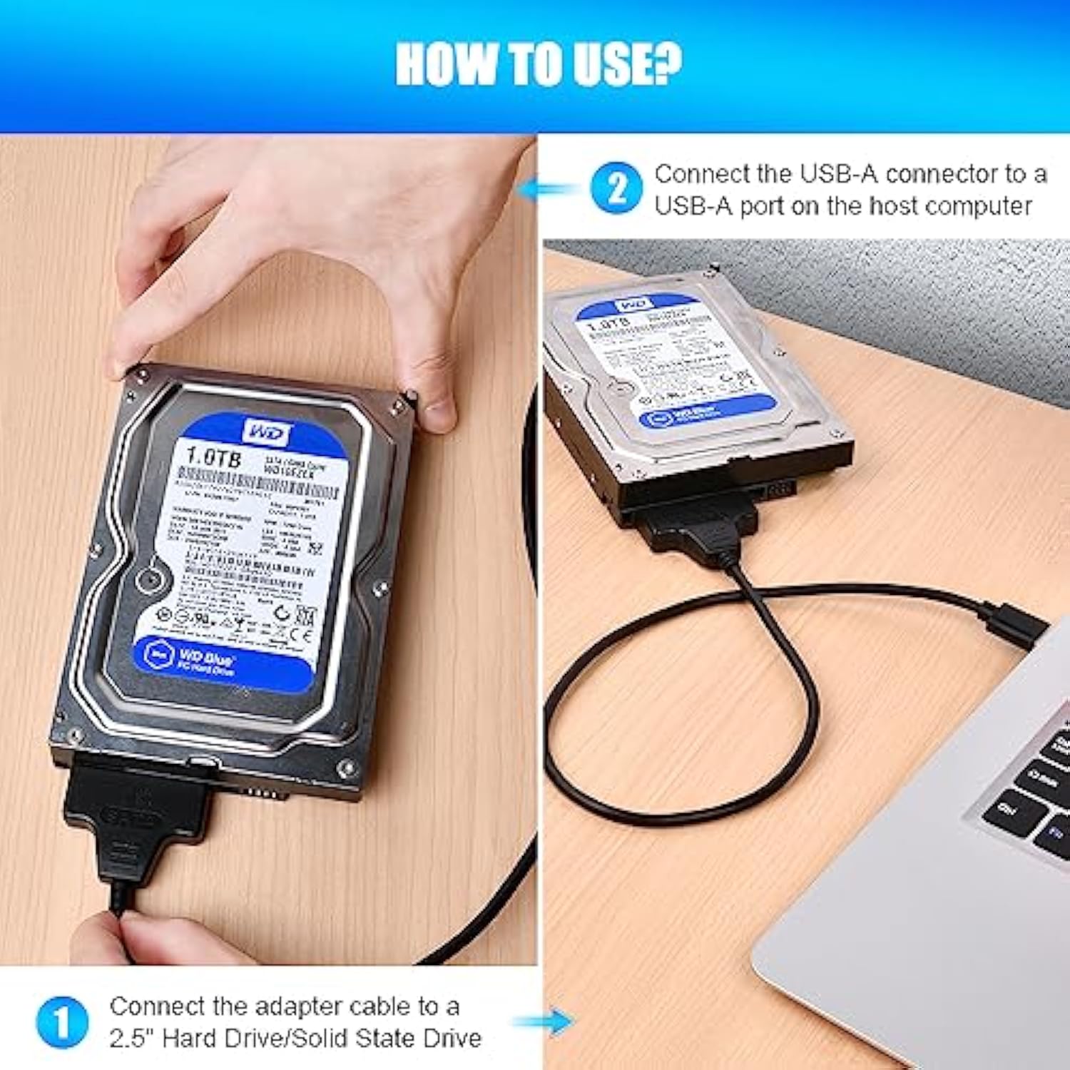 Usb 3.0 To Sata Adapter Cable For 2.5" Ssd Hdd Drives, Super Fast Data Transfe