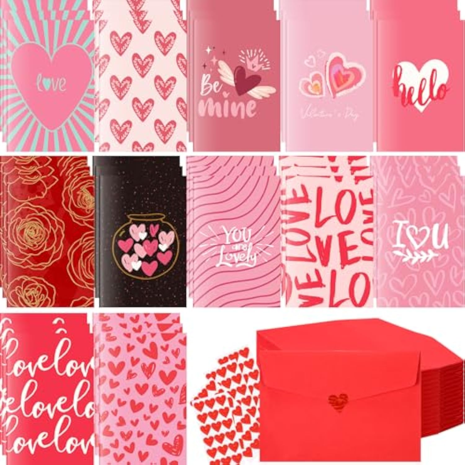 120 Set Valentine'S Day Greeting Cards With Envelopes And Stickers Foldable Love Heart Blank Note Cards Bulk For Valentine'S Day Wedding Anniversary