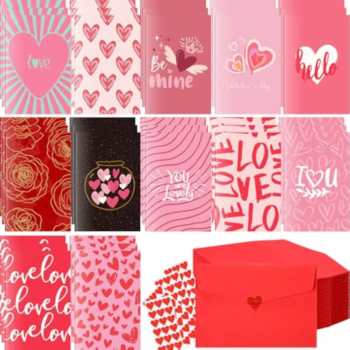 120 Set Valentine'S Day Greeting Cards With Envelopes And Stickers Foldable Love Heart Blank Note Cards Bulk For Valentine'S Day Wedding Anniversary