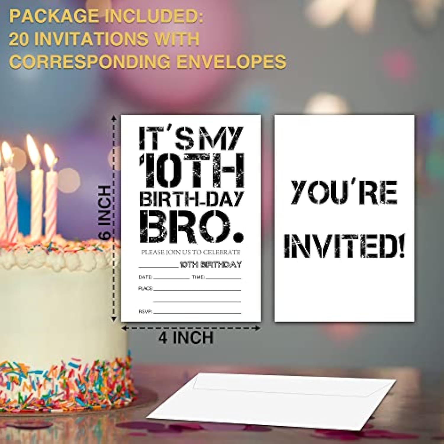 It'S My 10Th Birthday Bro Invitations Cards, 4"X 6" Birthday Party Invites With Envelopes For Party Decorations Supplies(20 Pieces) -D23