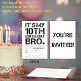 It'S My 10Th Birthday Bro Invitations Cards, 4"X 6" Birthday Party Invites With Envelopes For Party Decorations Supplies(20 Pieces) -D23