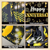 Happy Anniversary Decorations, Black And Gold Wedding Happy Anniversary Party Supplies - Happy Anniversary Banner,Backdrop 5.9 X 3.6Ft With 5Pcs Honeycomb Centerpiece Decor