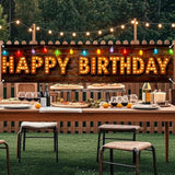 Happy Birthday Yard Banner - 78.7X17.7 Inch Brick Wall With Colorful String Lights,Happy Birthday Yard Design, Outdoor/Indoor Giant Birthday Sign