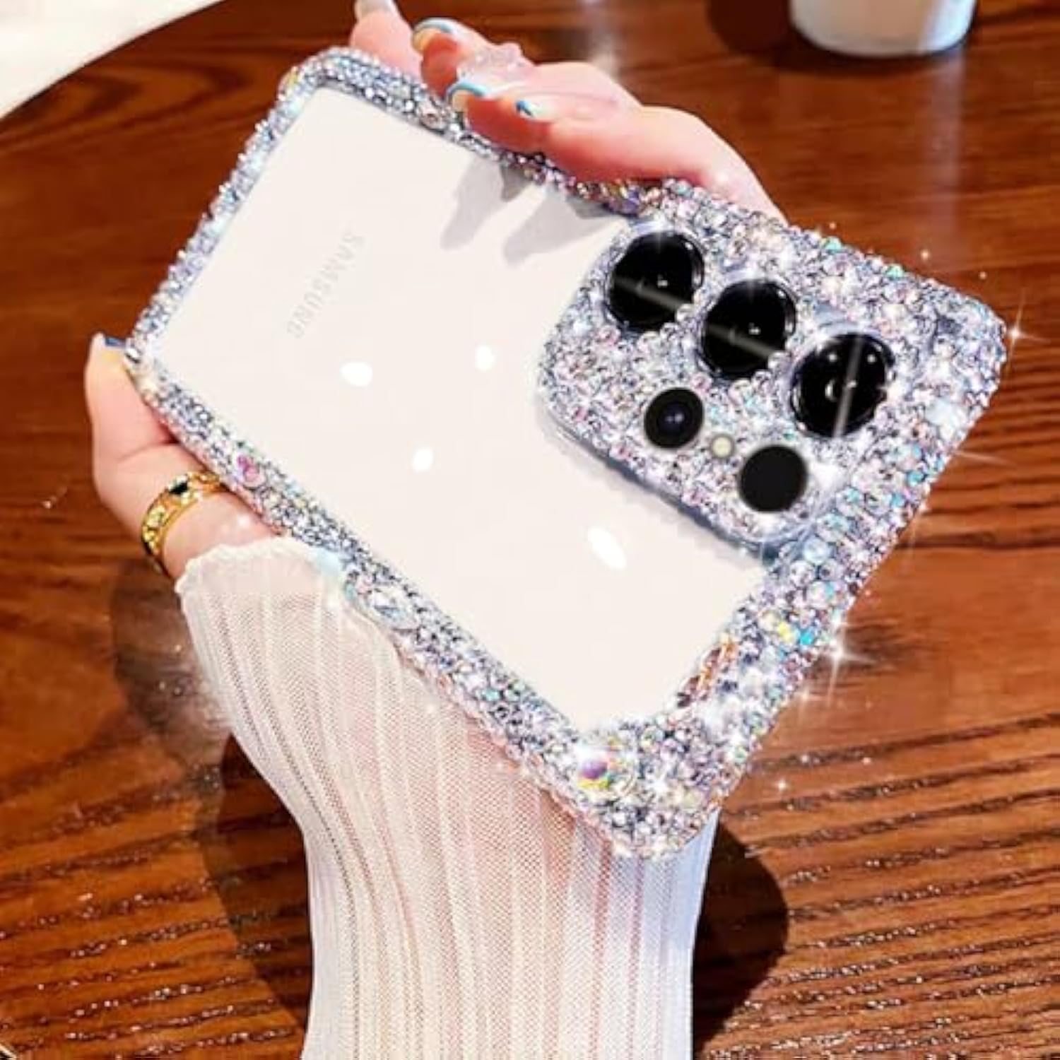 Compatible With Samsung Galaxy S23 Ultra Bling Clear Case For Women,Glitter Phone Case With Sparkle Rhinestone Diamond Camera Protection?Airbag Anti-Fall Crystal Hard Cover For Girl