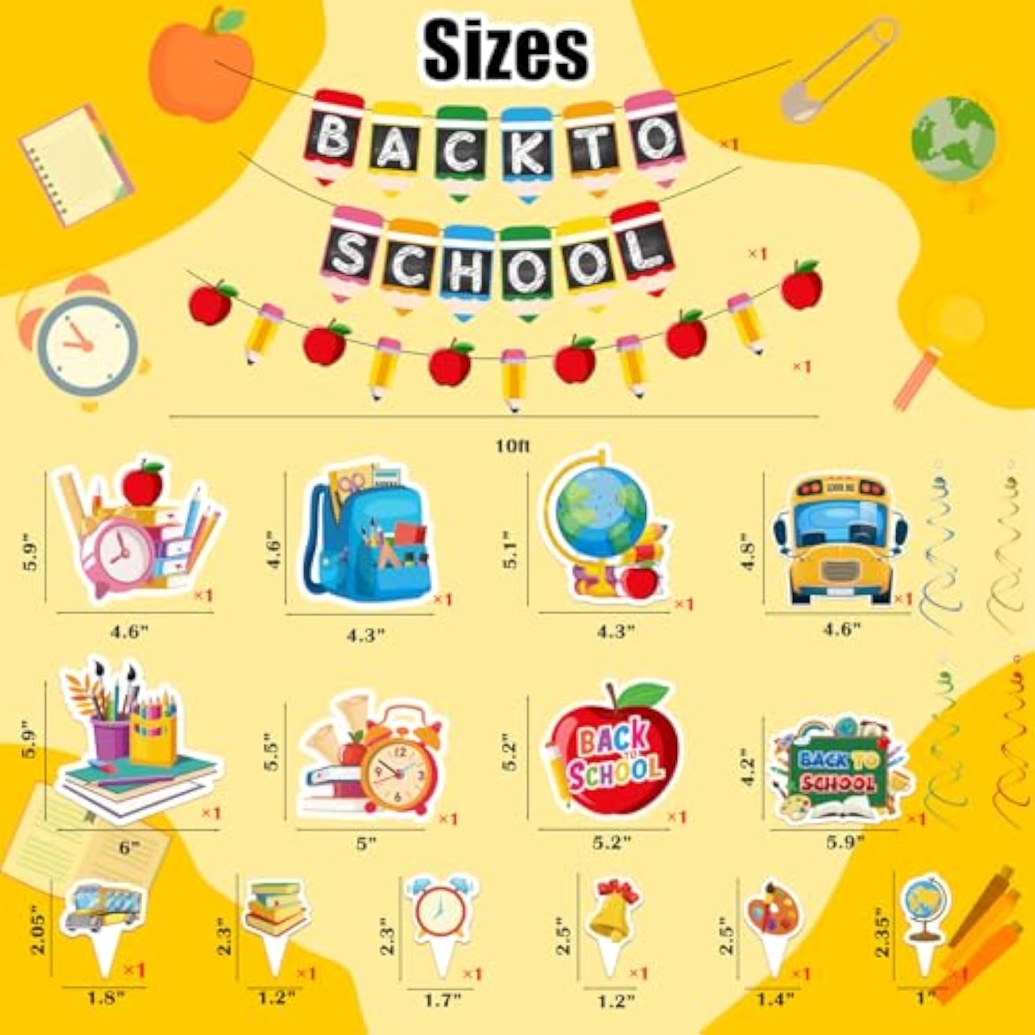 21Pcs Back to School Decor with Banners, Hanging Swirls and Cake Topper