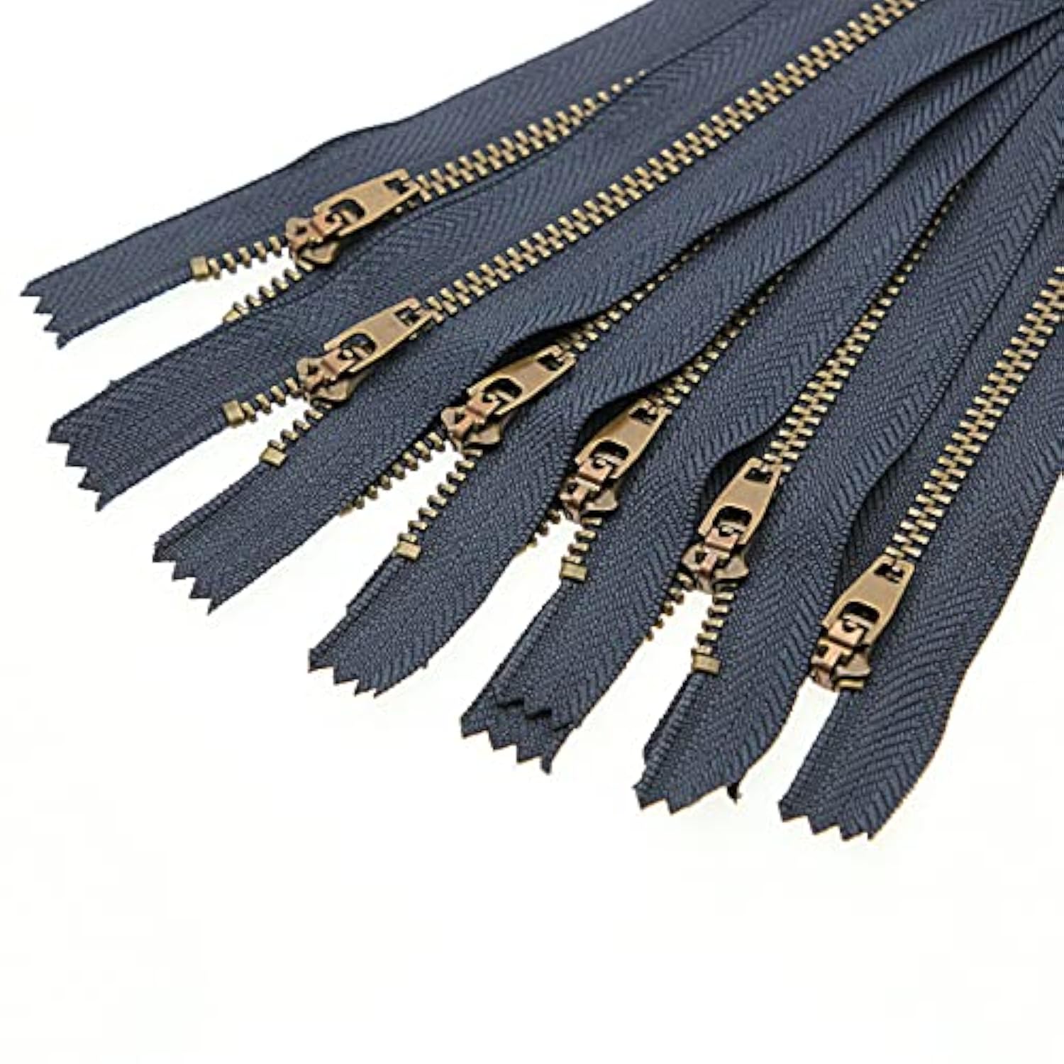 7 Inch Metal Zipper Close End Jeans Zipper Antique Brass Teeth Navy Zi