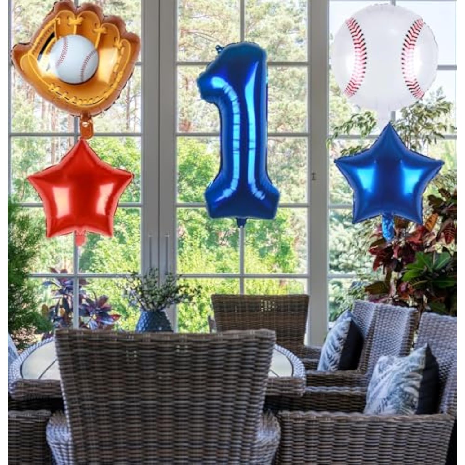 Baseball Balloons 1St Birthday Decorations For Boy | Rookie Of The Year First Birthday Decoration Baseball Sports Theme Party Supplies Foil Mylar Navy Blue Red White Sports Balloon Arch Kits