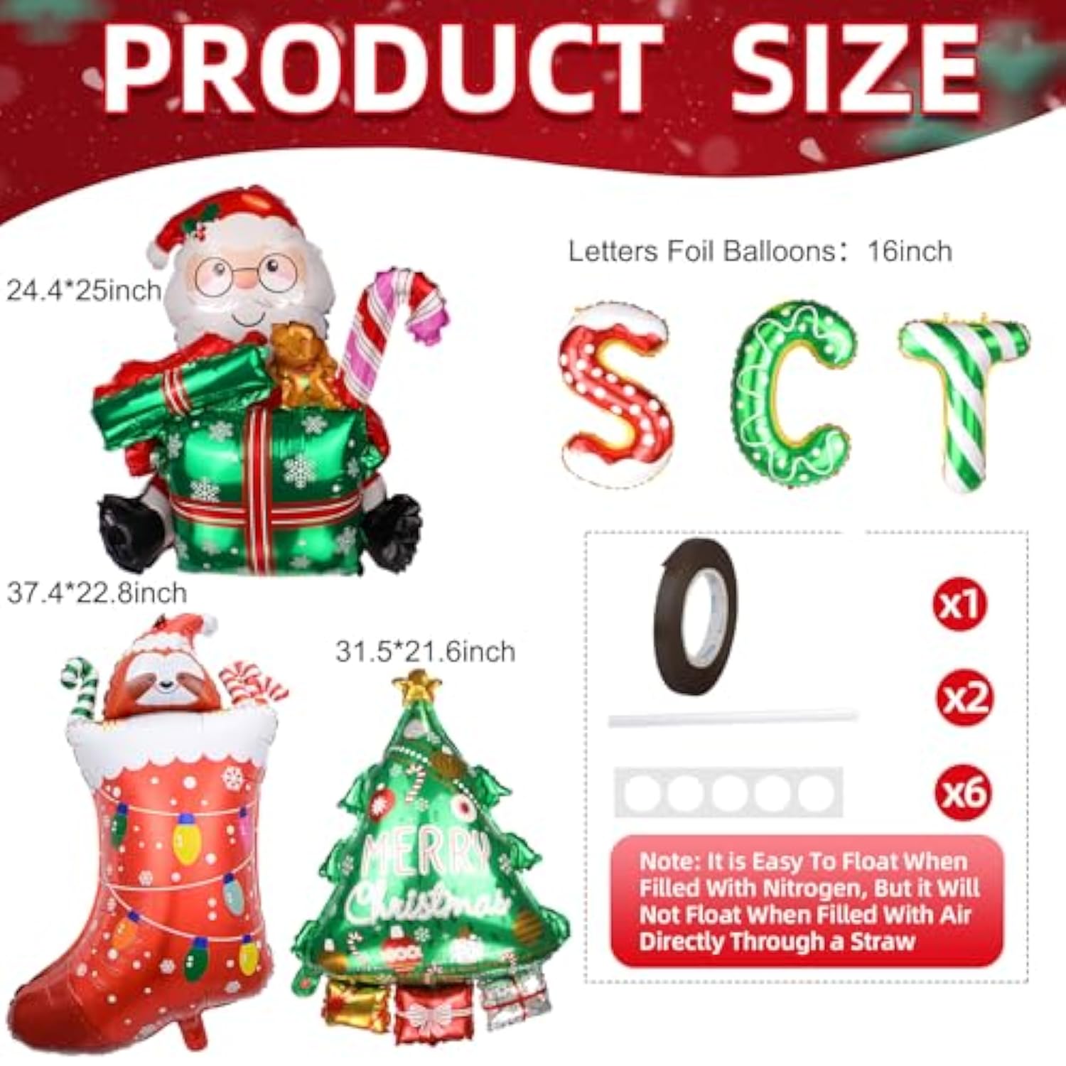 Merry Christmas Balloons Banner Kit - 14 Letters Santa Tree Stocking Foil Balloons For Xmas Party Decor, No Helium Needed Indoor Outdoor Decorations