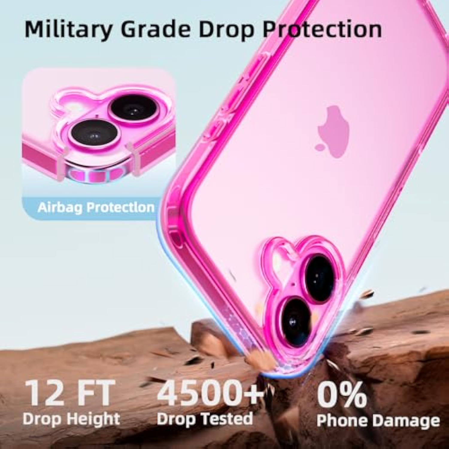 For Iphone 16 Case, Protective Shockproof Bumpers [Not Yellowing] Anti-Scratch Transparent Slim Hard Pc Back Soft Tpu Frame Cover For Men Women - Rose Red