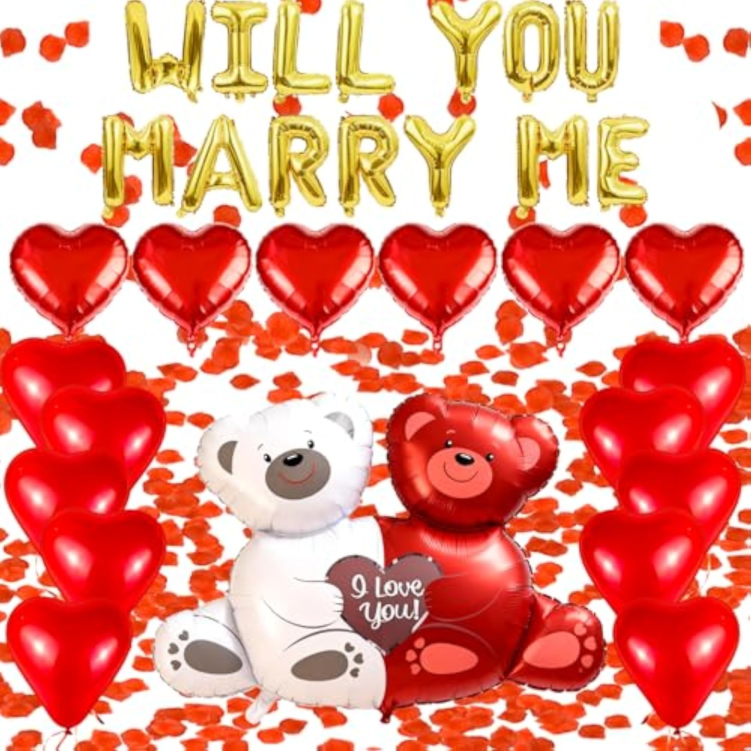 Will You Marry Me Balloons, Will You Marry Me Decorations Set With 1000 Red Rose, Will You Marry Me Sign I Love You Heart Shaped Balloons Kit For Valentines Day Wedding Proposal Anniversary