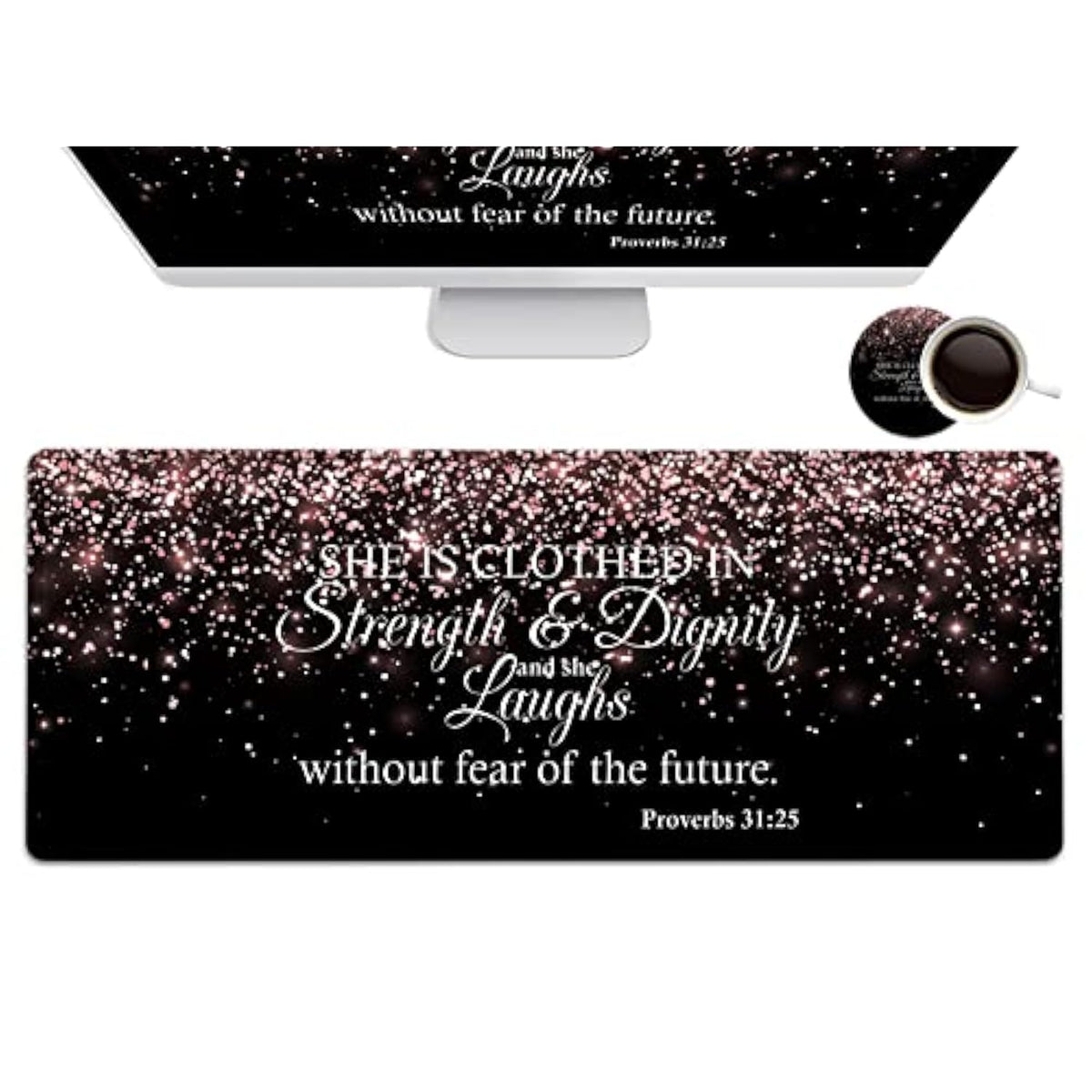 Gaming Mouse Pad, Extended Large Mouse Pads (31.5"X11.8"), Laptop Table Protector With Stitched Edges, Office Desk Mat Writing Pad Proverbs 31:25 Bible Rose Gold Xxl Mouse Pad Waterproof Desk Pad