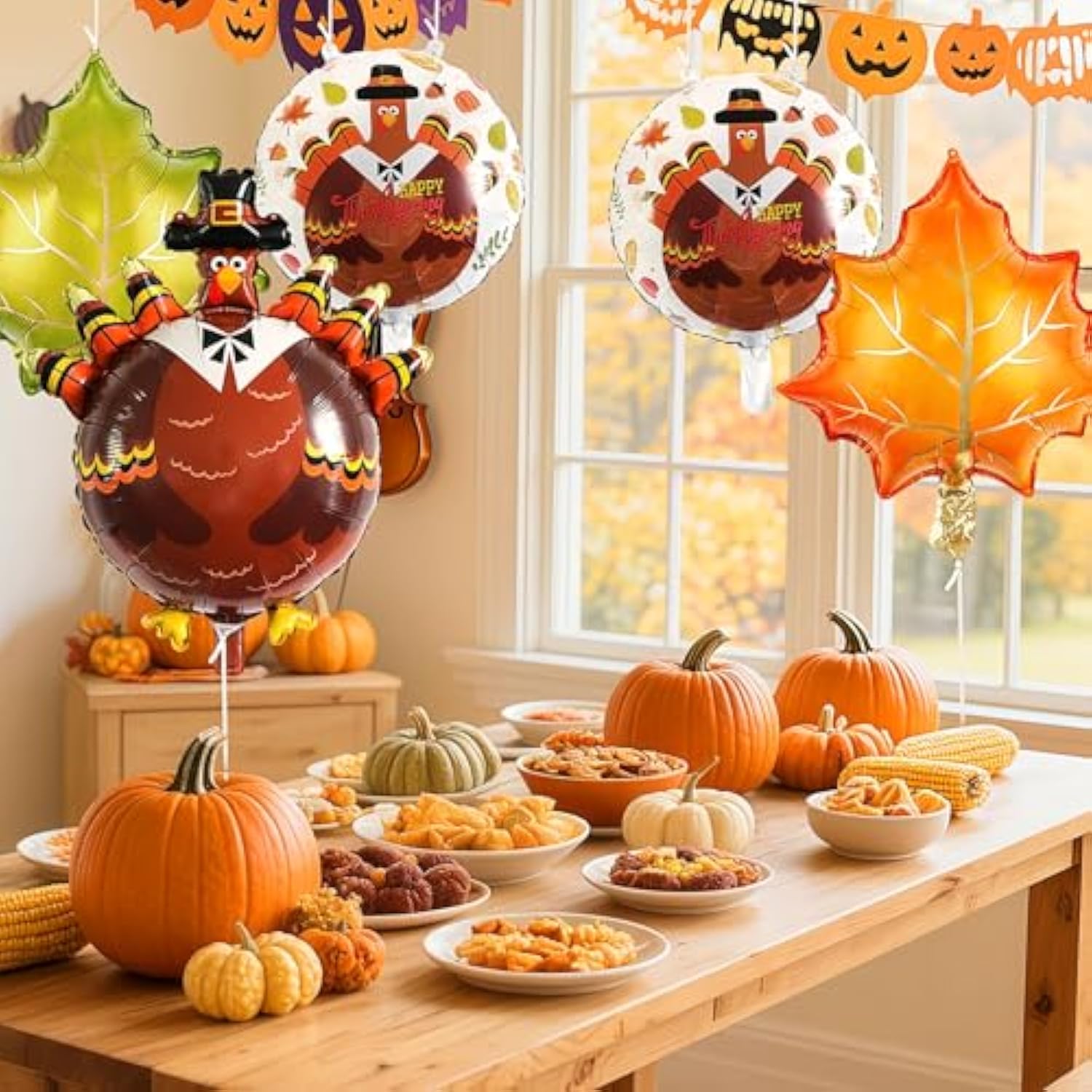 Thanksgiving Balloons Set Turkey Maple Leaf Foil Balloons for Fall Harvest Party Decor