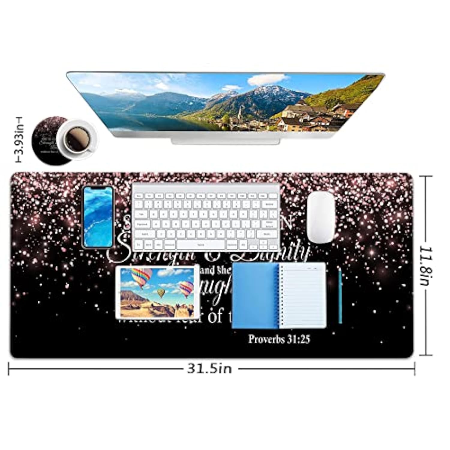 Gaming Mouse Pad, Extended Large Mouse Pads (31.5"X11.8"), Laptop Table Protector With Stitched Edges, Office Desk Mat Writing Pad Proverbs 31:25 Bible Rose Gold Xxl Mouse Pad Waterproof Desk Pad