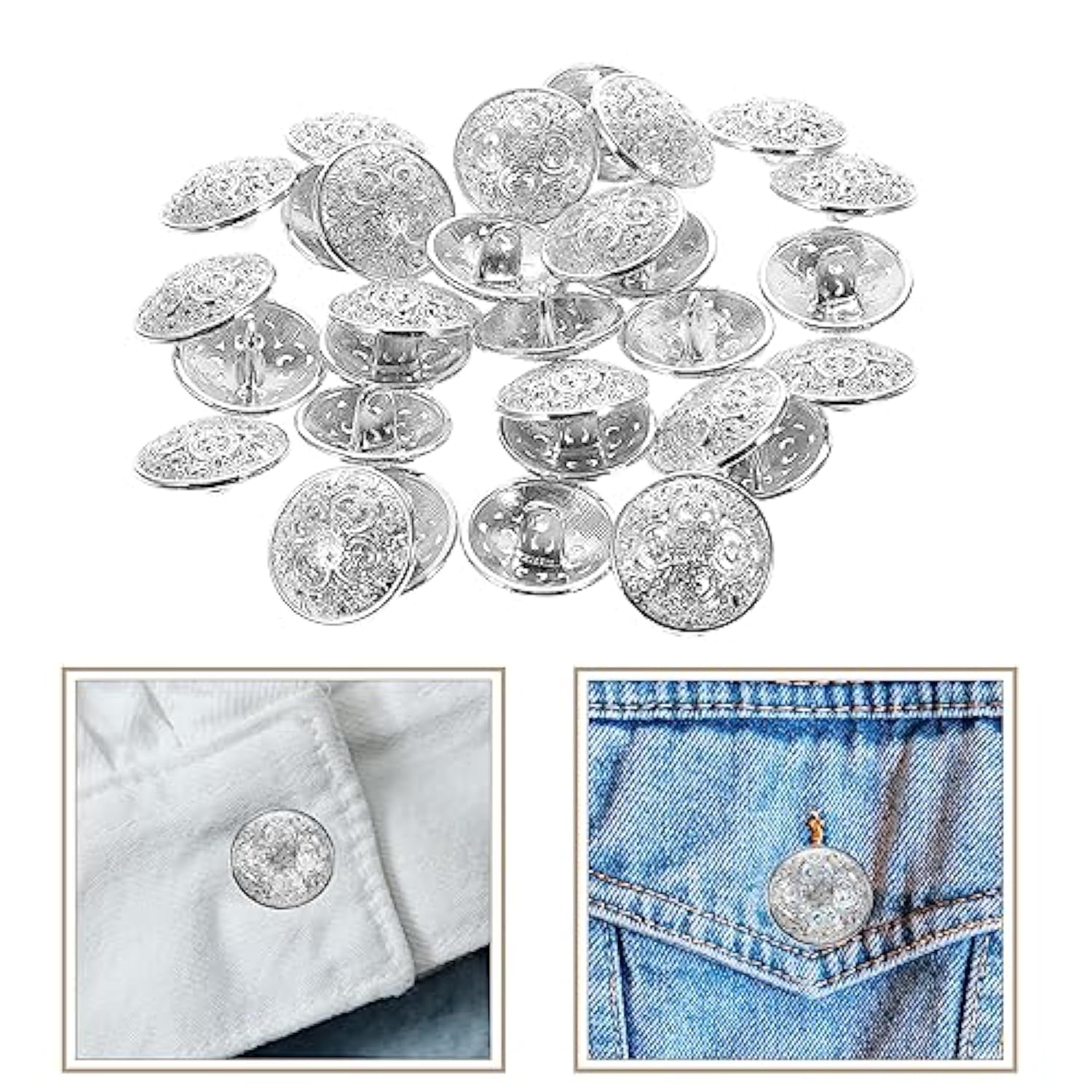 30Pcs Round Metal Hollow Out Button Coat Buttons Flat Buttons Jacket B